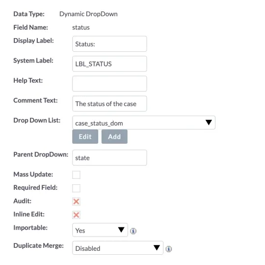 Status dynamic dropdown