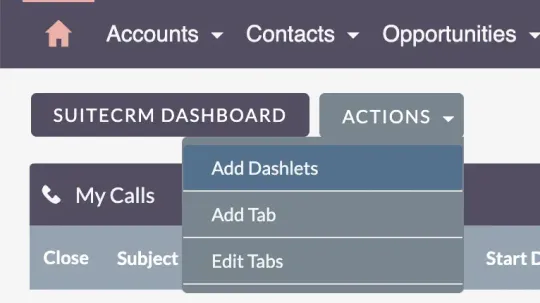 suitecrm add dashlets