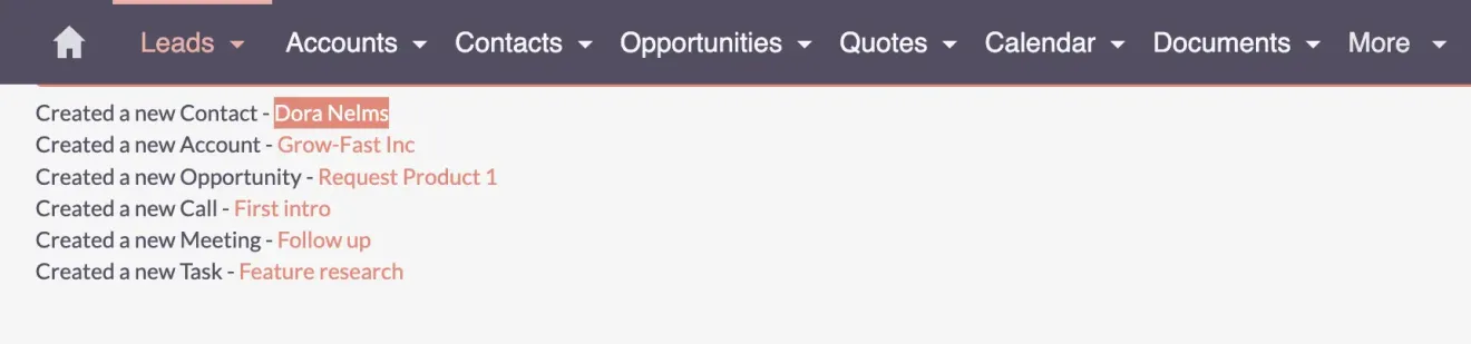 created a new contact in suitecrm