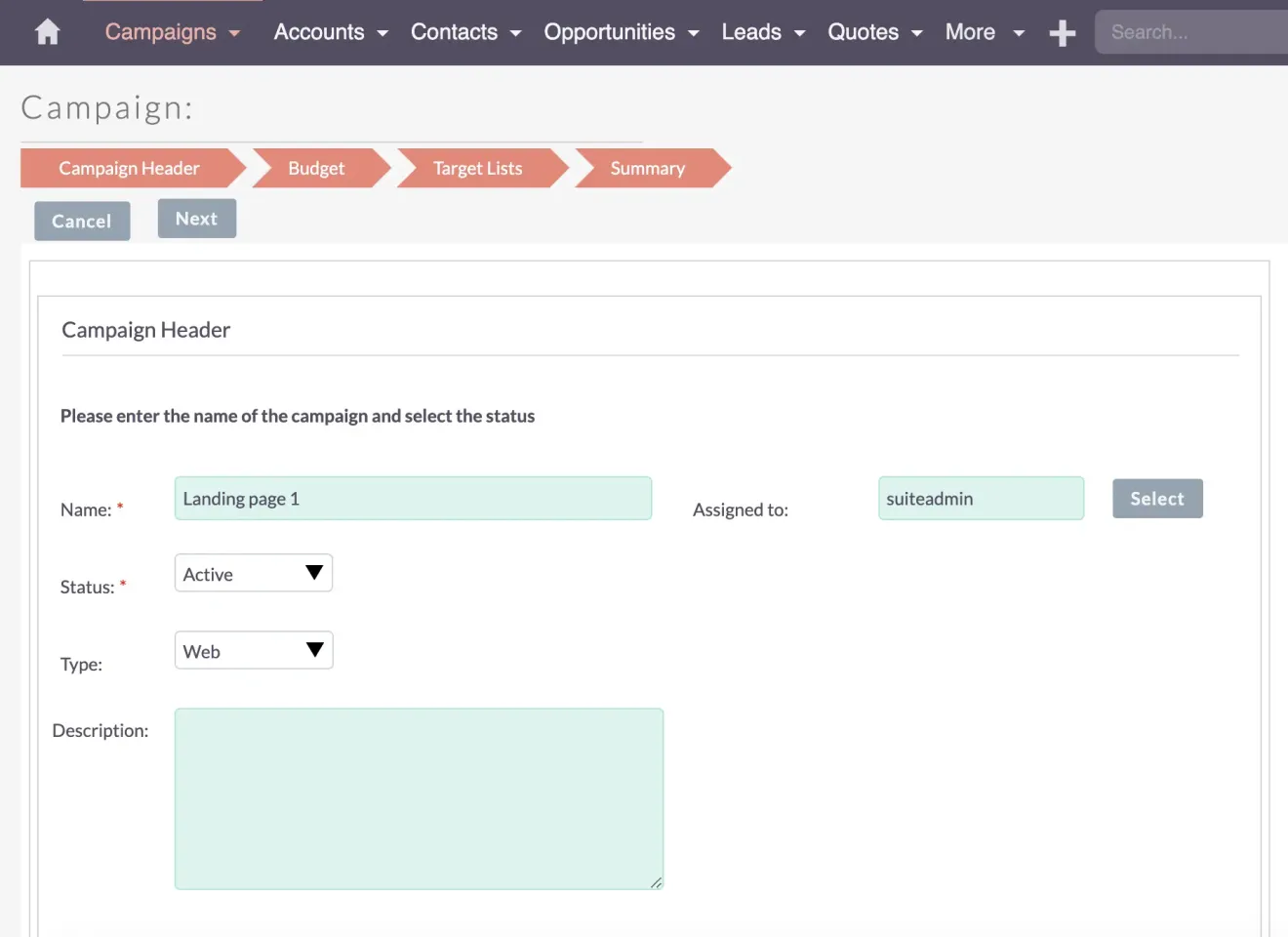 SuiteCRM Campaign Header