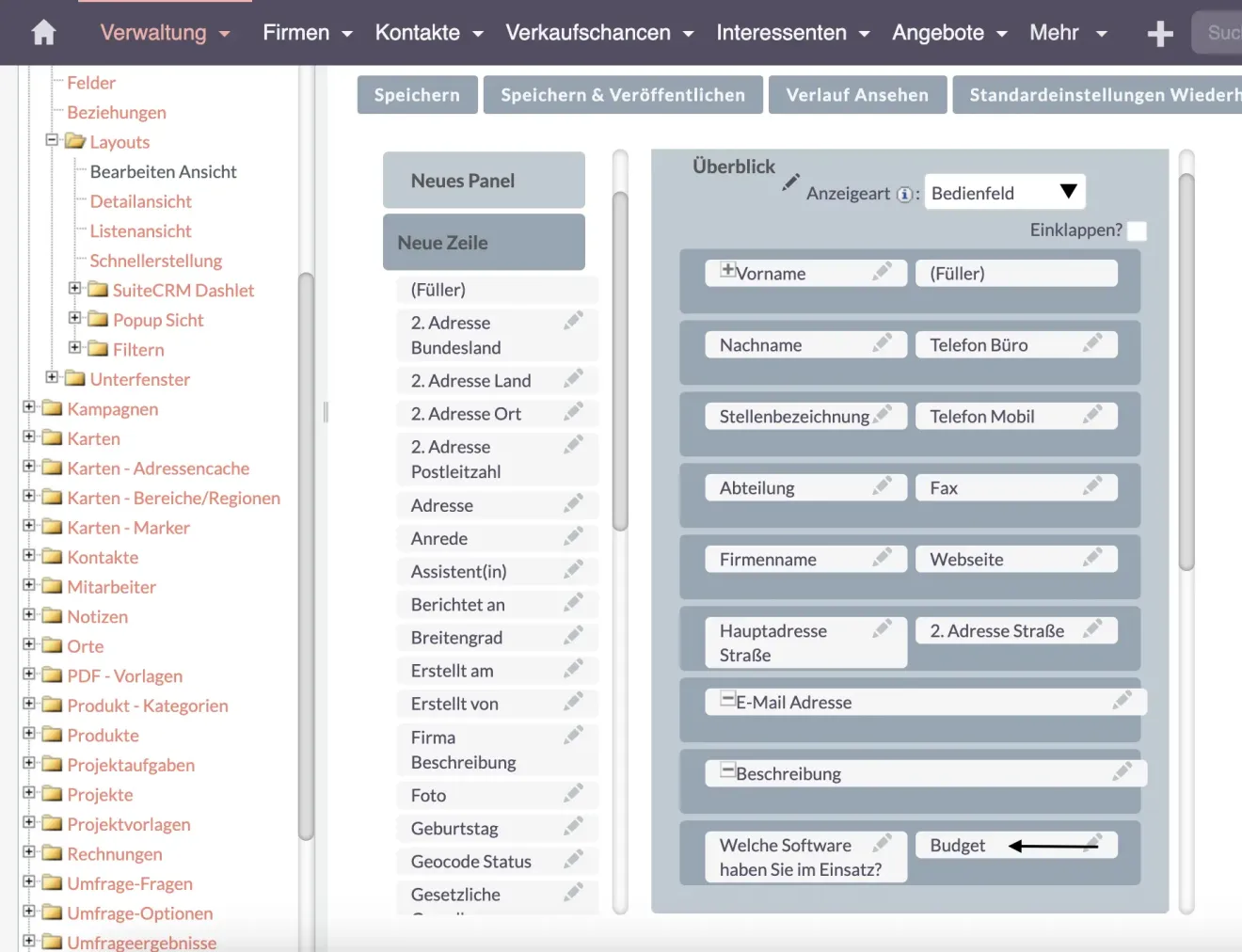 fuegen sie das feld budget hinzu
