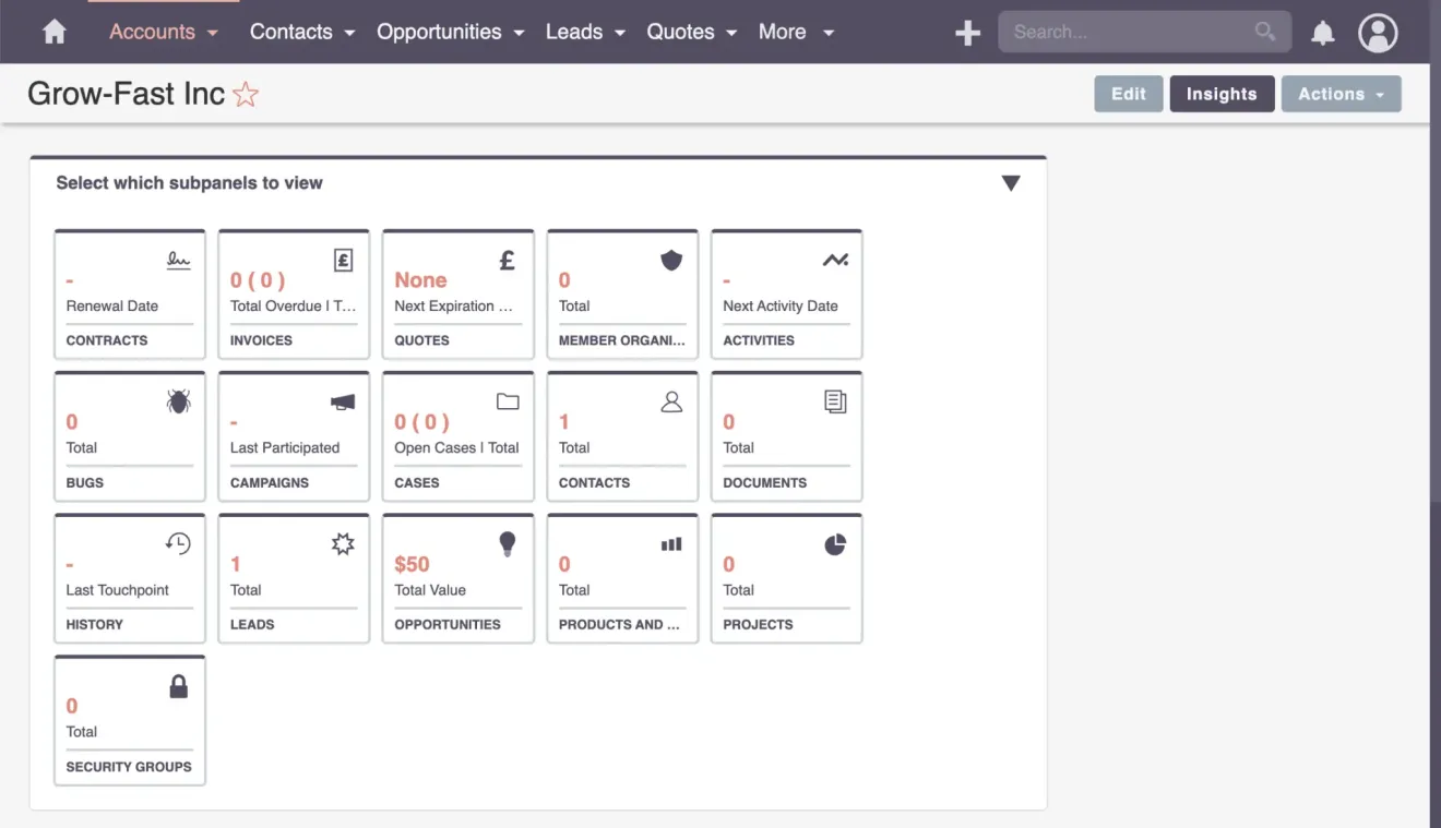 SuiteCRM Accounts Subpanels
