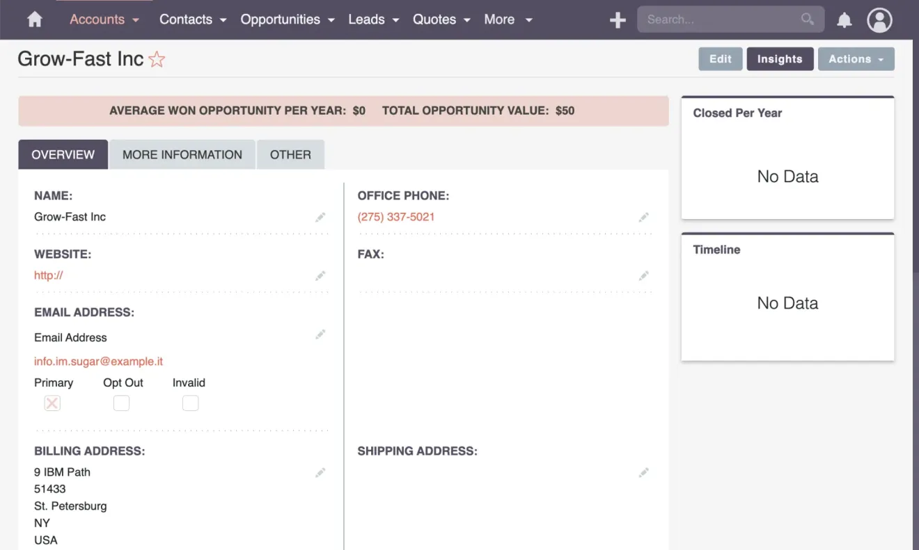 SuiteCRM Accounts Overview