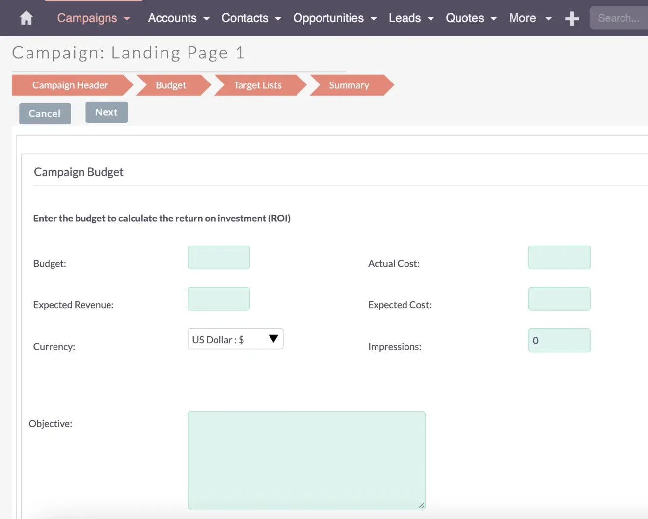 SuiteCRM Campaign Budget