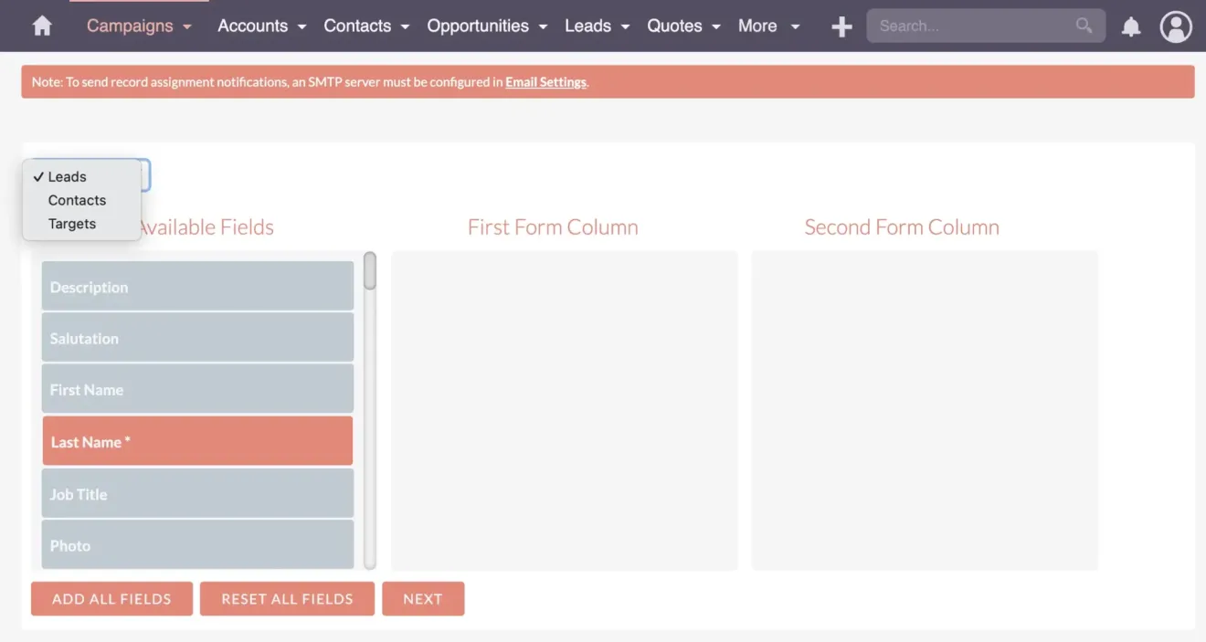SuiteCRM Campaigns - leads, contacts, and targets