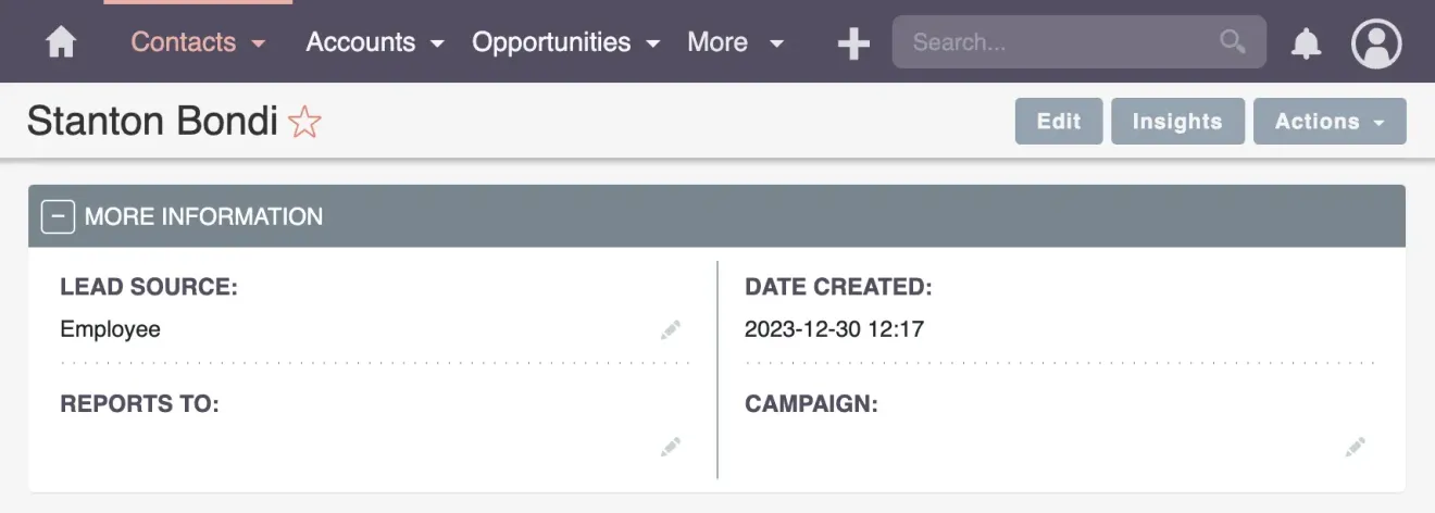 SuiteCRM contact date created field
