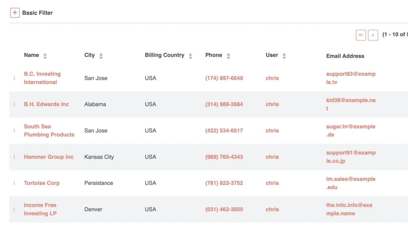 SuiteCRM Contacts search for account list view