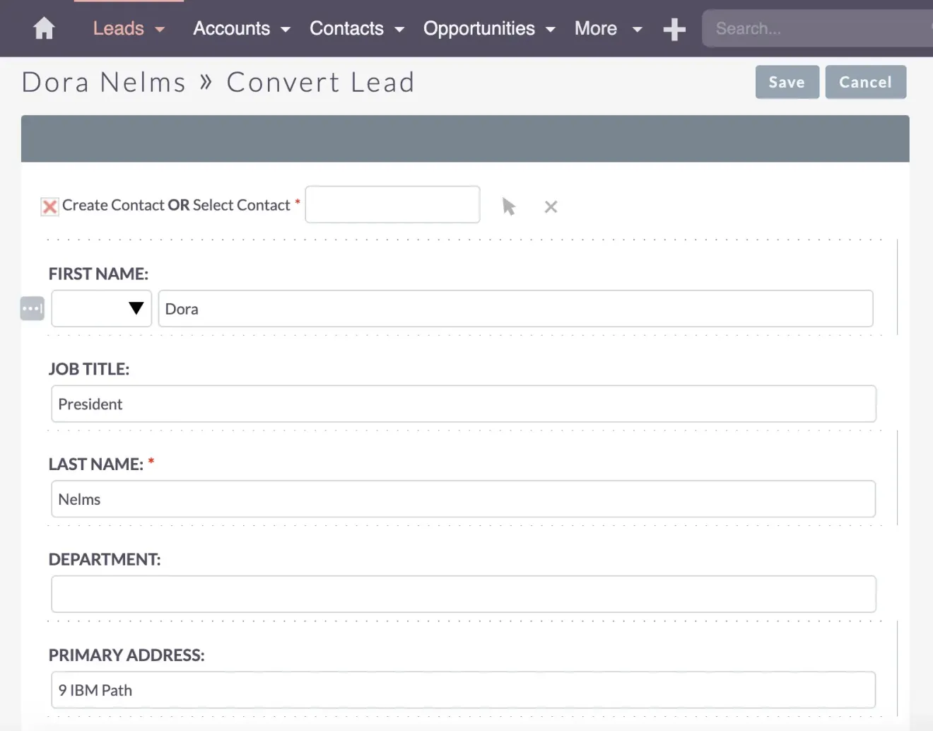 suitecrm convert-lead create contact or select contact
