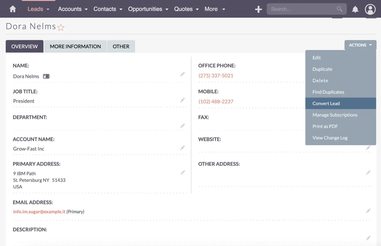 SuiteCRM Convert Leads