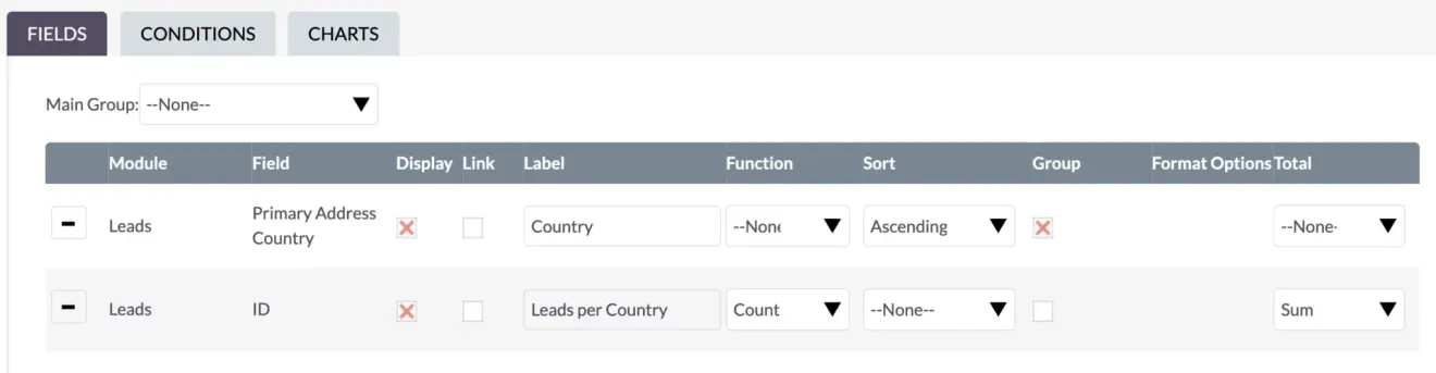 suitecrm count function rename label