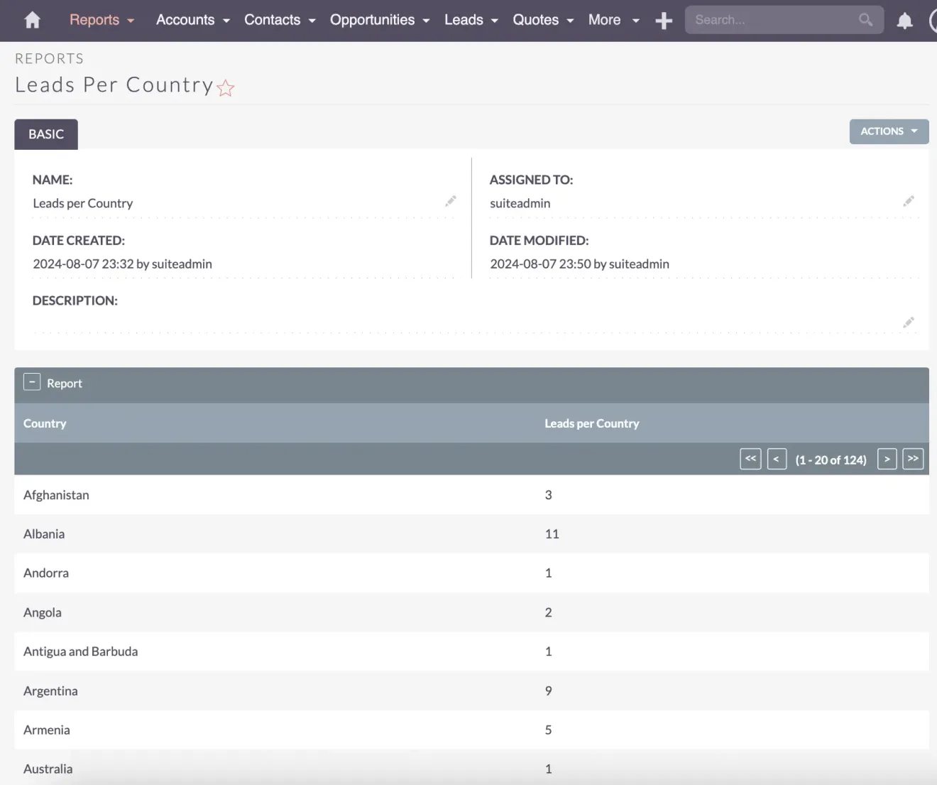 SuiteCRM Count Function Report