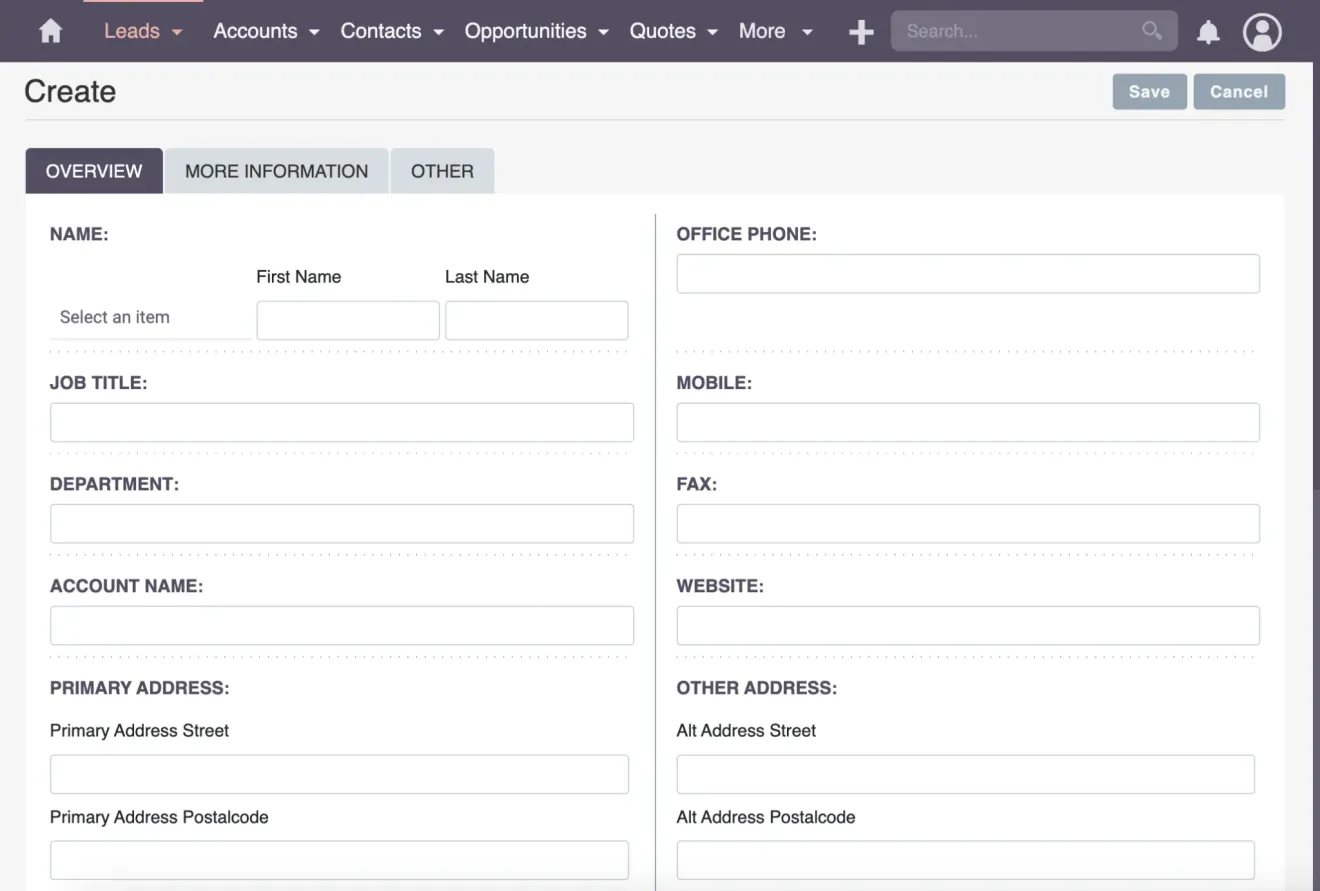 SuiteCRM create new lead