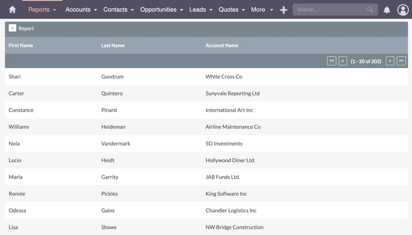 SuiteCRM created report
