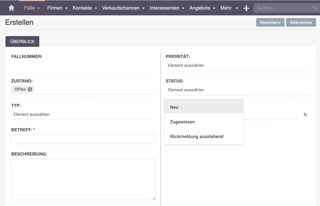 SuiteCRM erstellt neuen fälle