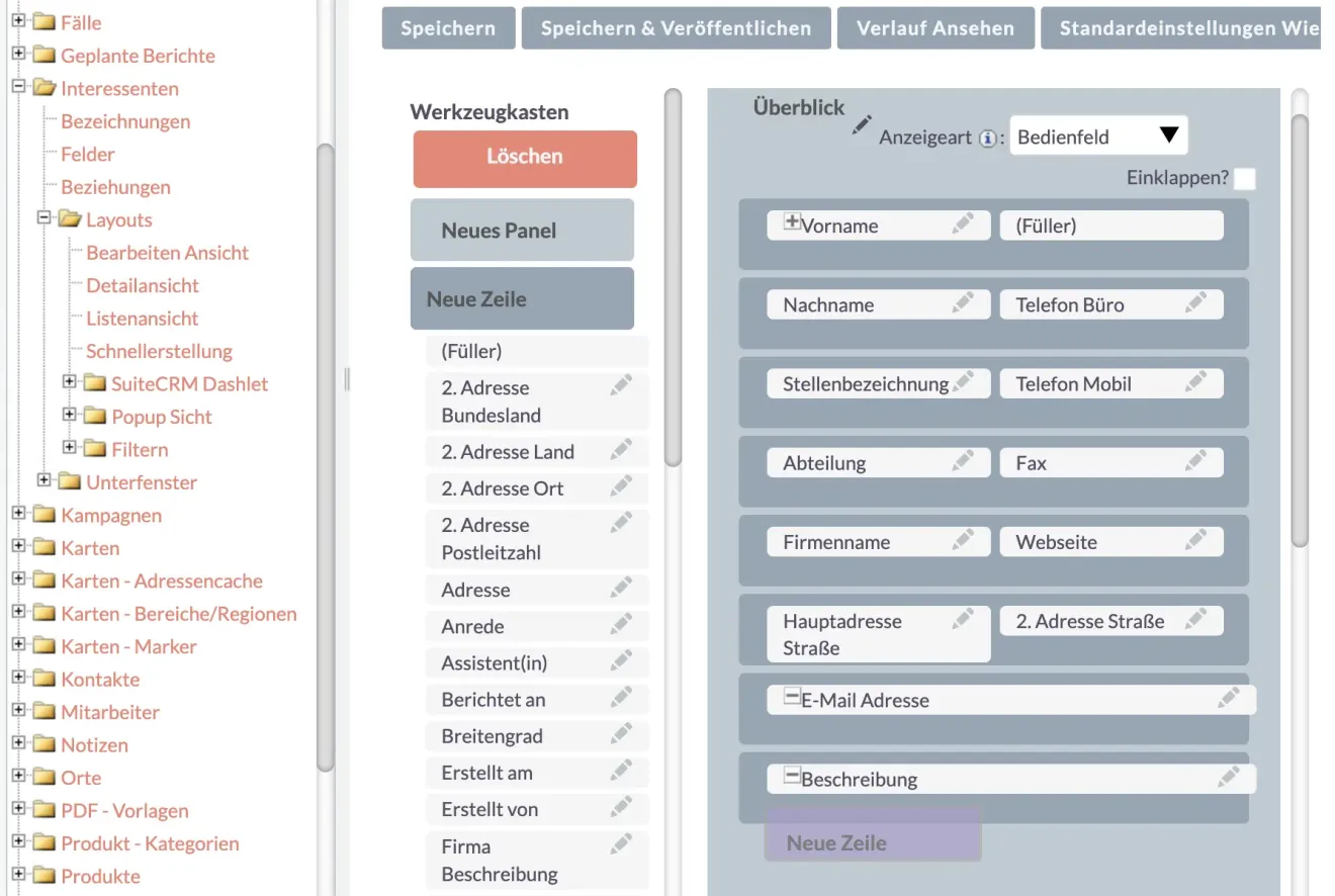 SuiteCRM felder neue zeile hinzufuegen