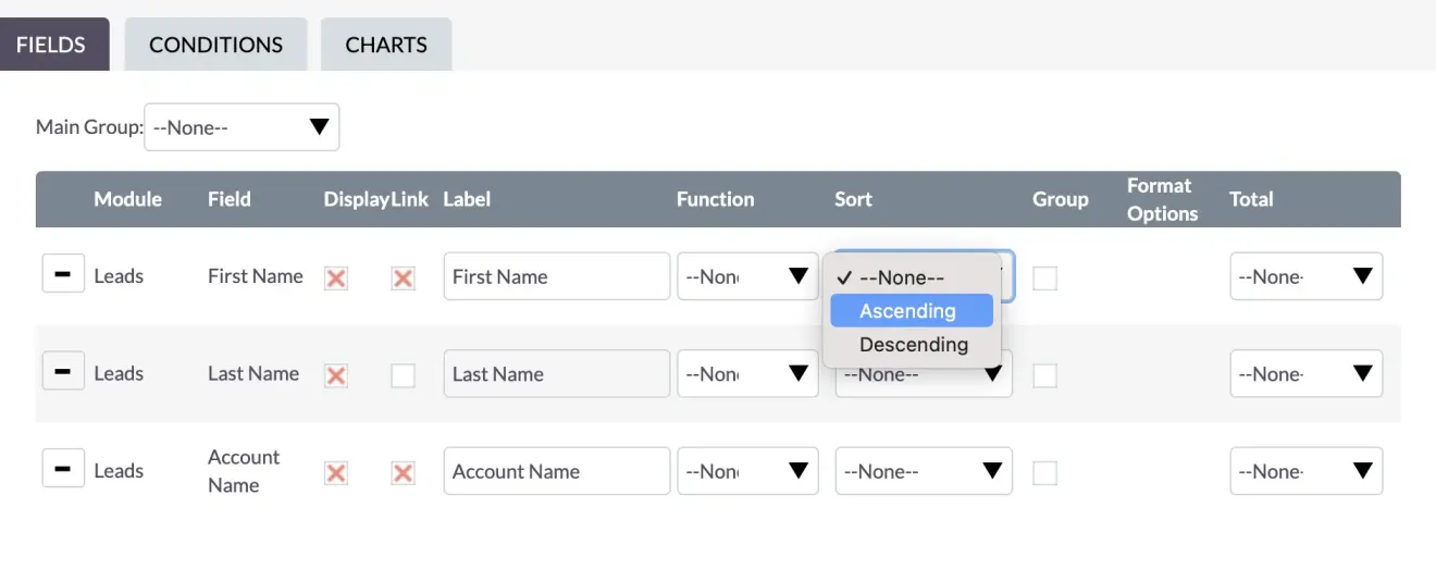 SuiteCRM fields sort