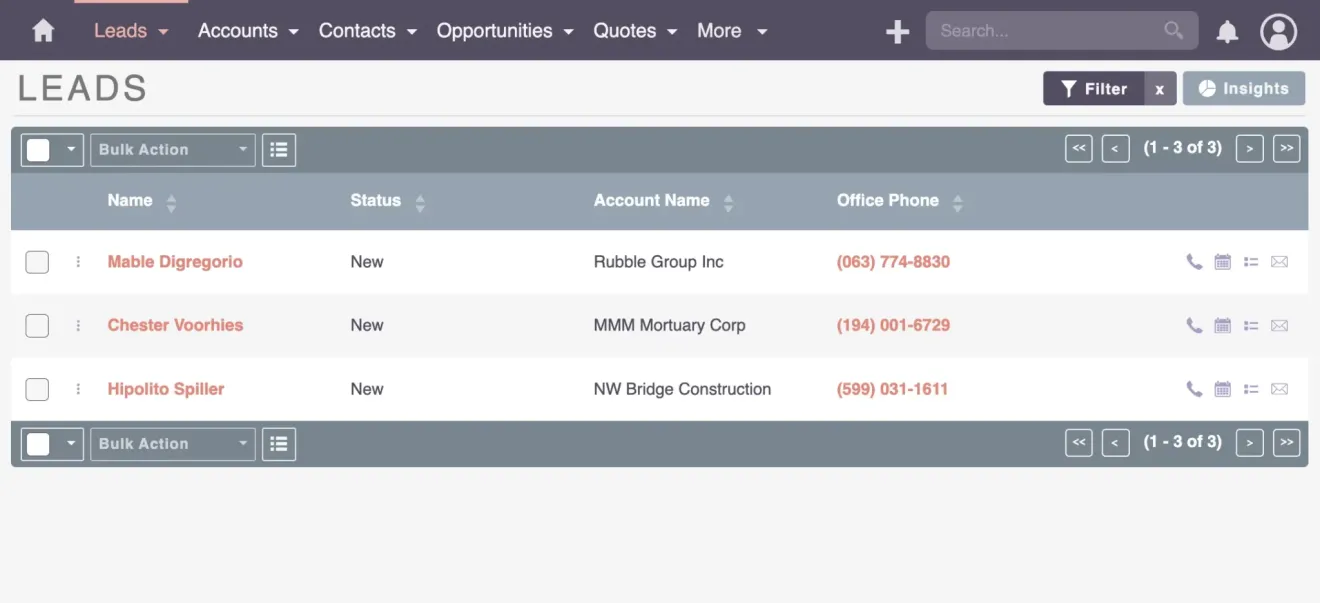 SuiteCRM search filter results