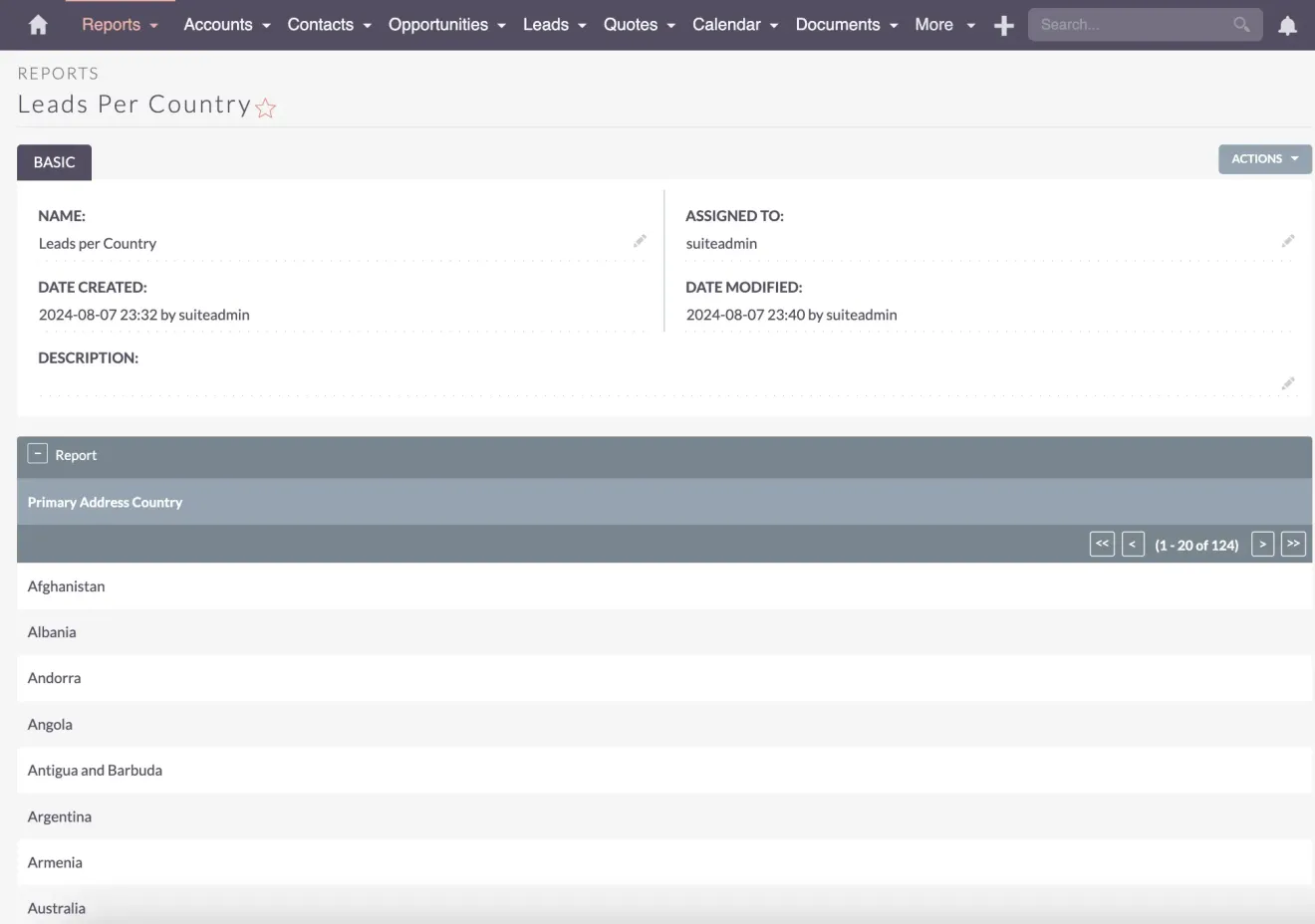 SuiteCRM grouping data report