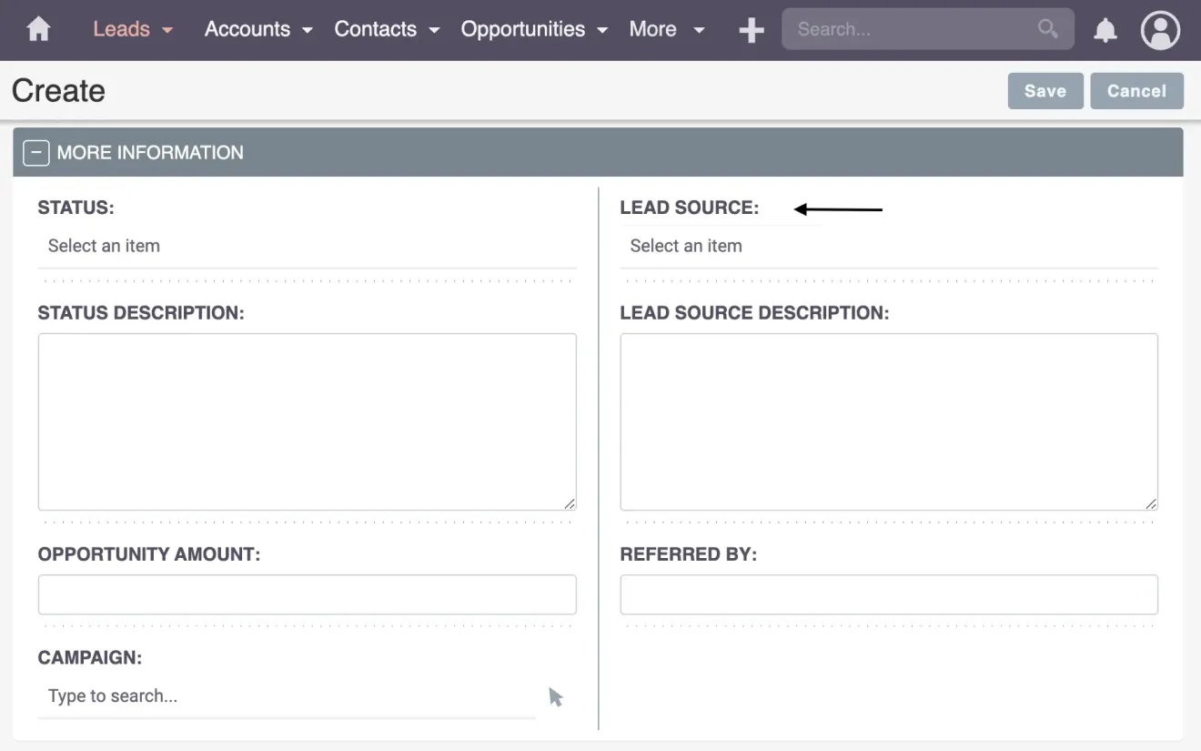 SuiteCRM Lead Source Dropdown Field