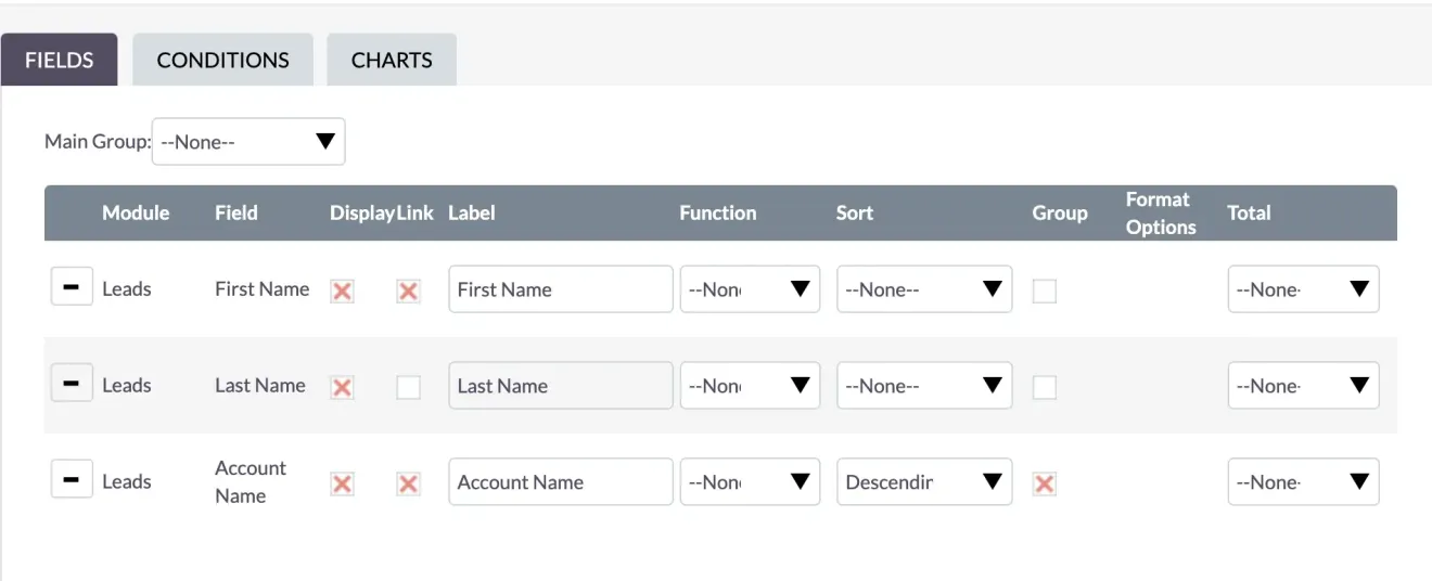 SuiteCRM report basics group and sort