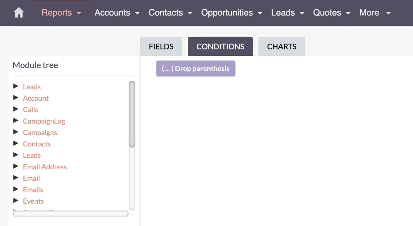 SuiteCRM Report Conditions