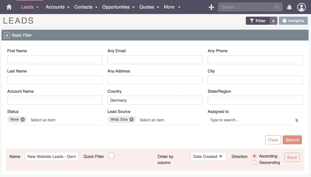 SuiteCRM Saved Filter