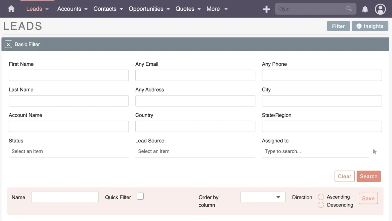 SuiteCRM Search Filter