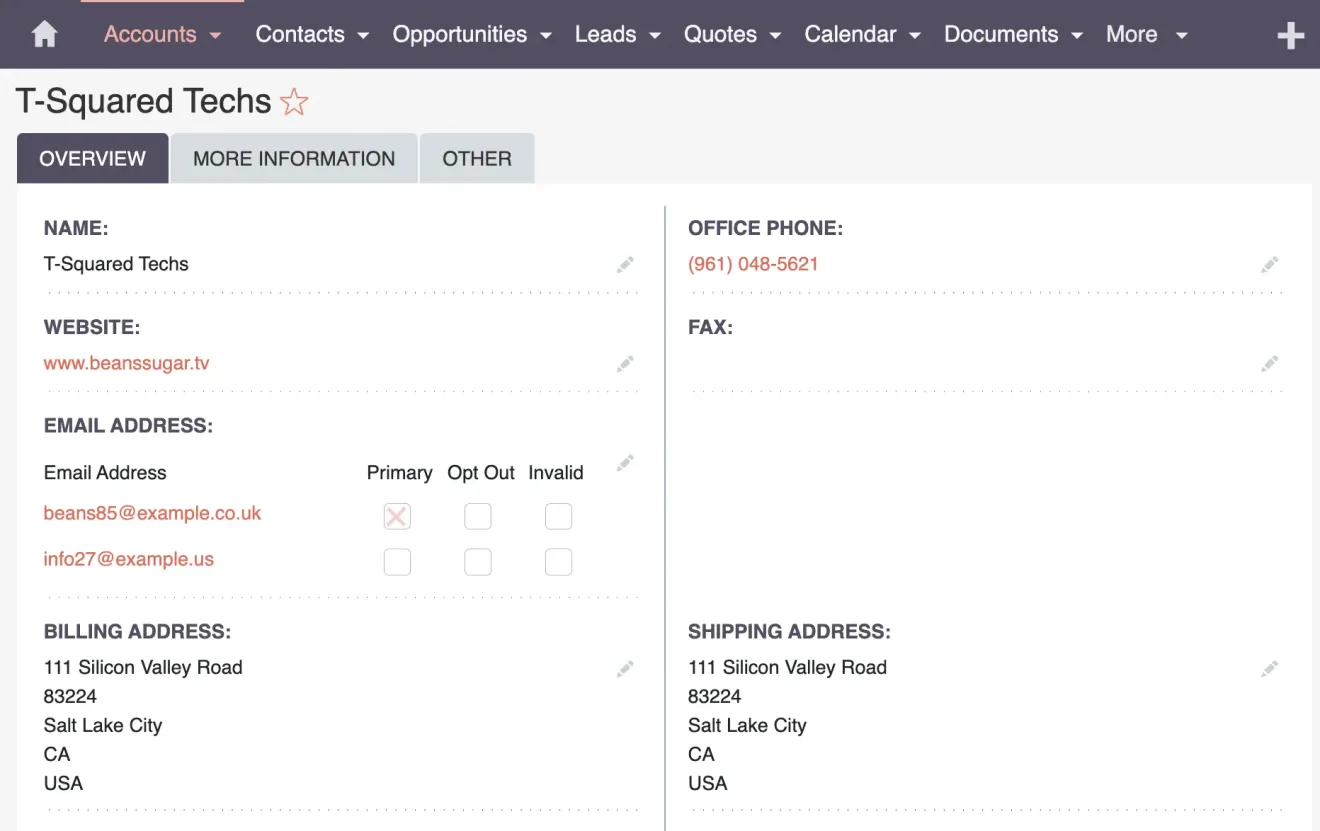 SuiteCRM Account linked to Opportunity example