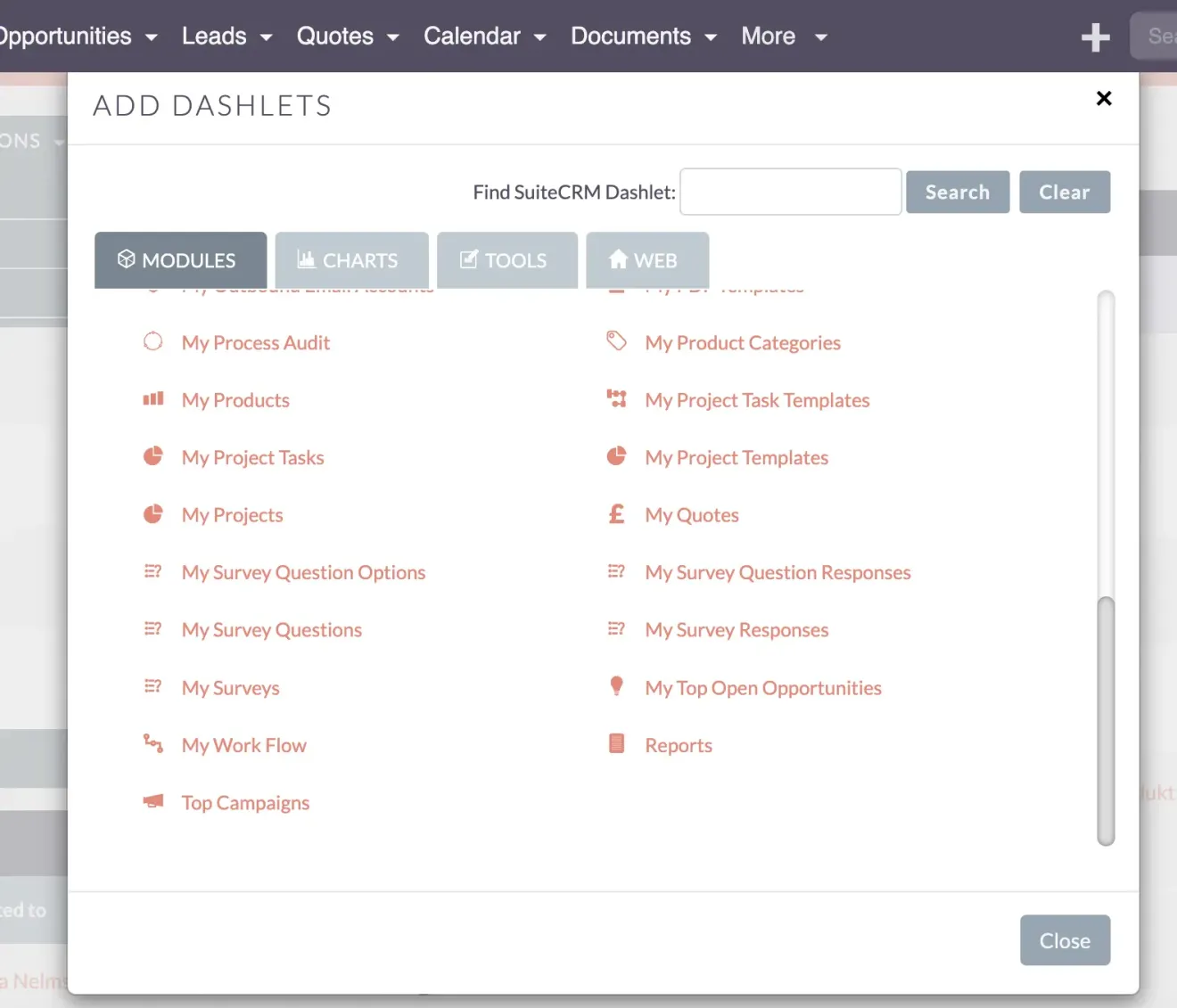 suitecrm add dashlet report