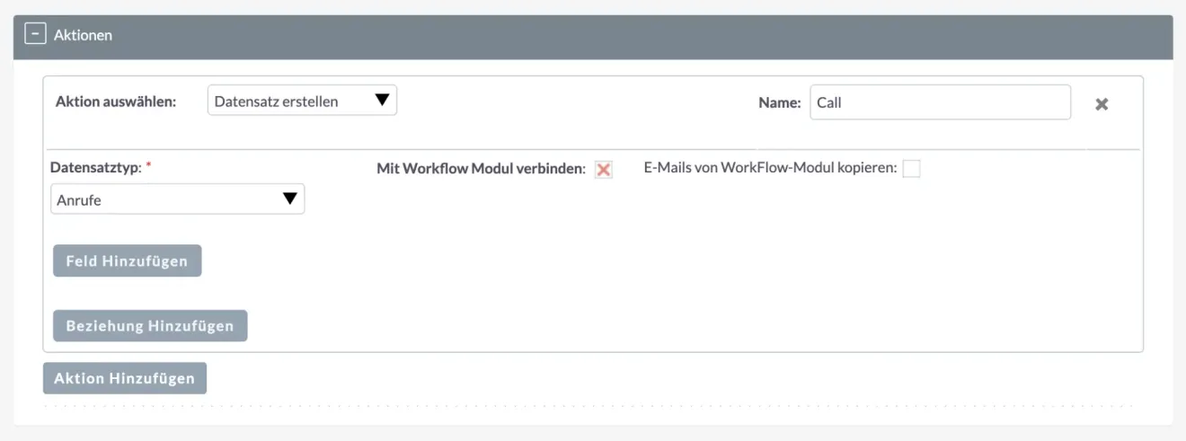 suitecrm aktion hinzufuegen