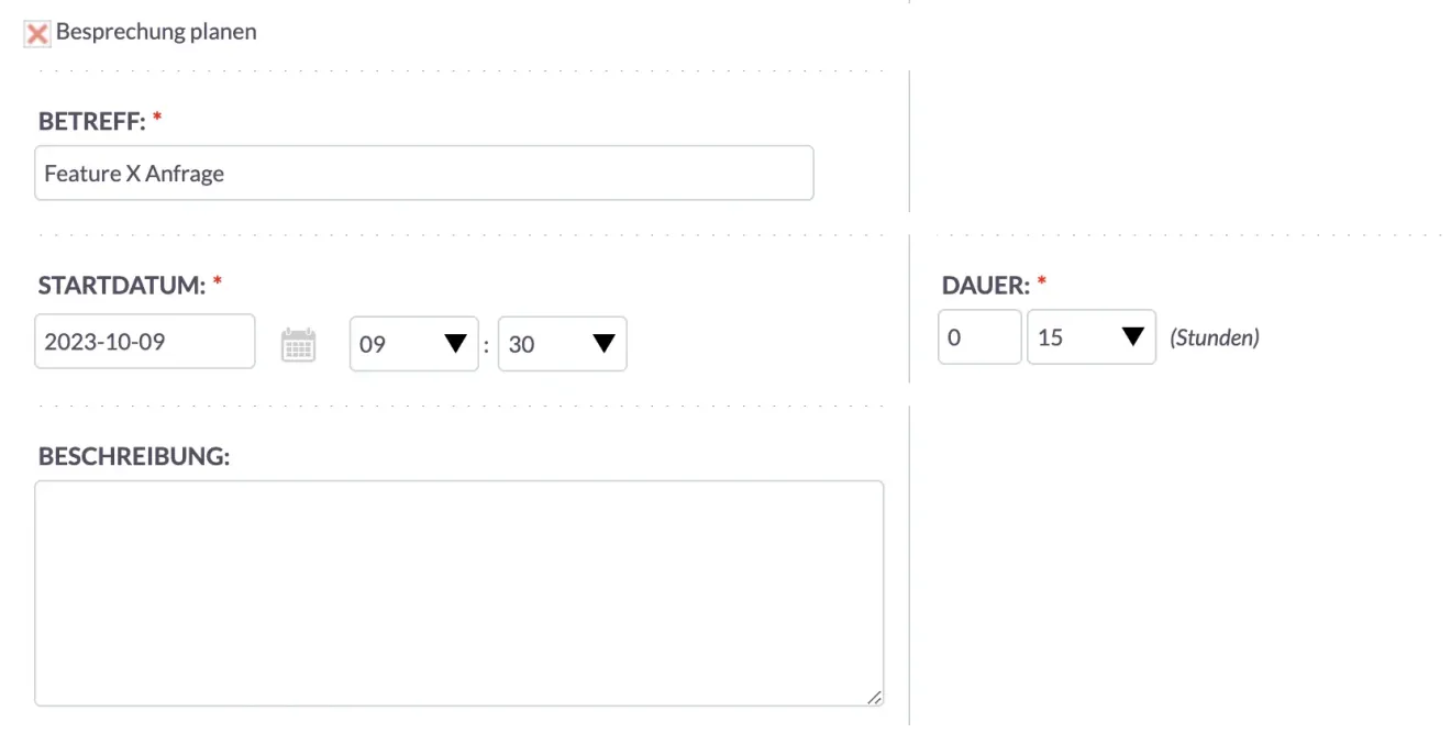 suitecrm besprechung planen