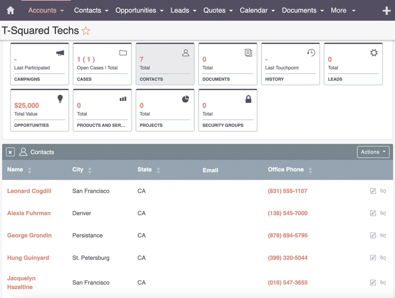 SuiteCRM Contacts linked example