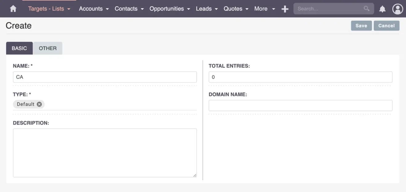 suitecrm create target list