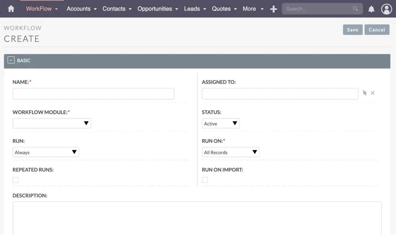 SuiteCRM Create Workflow