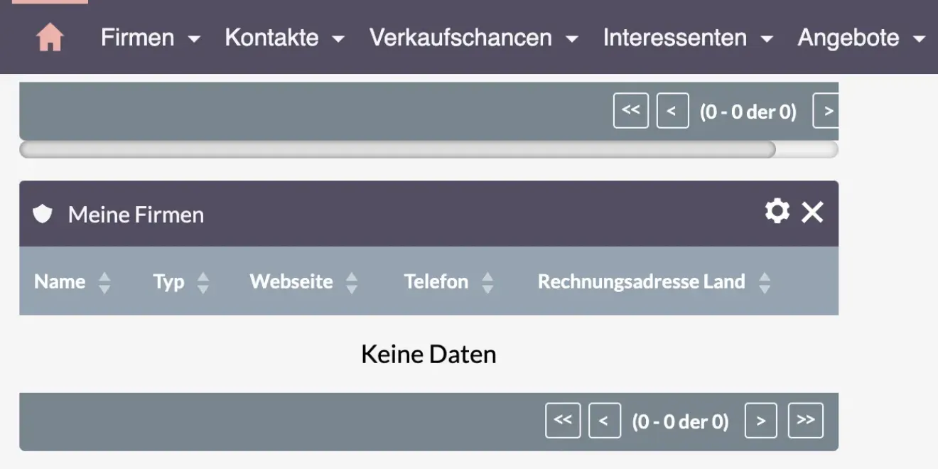 suitecrm dashlet firmen