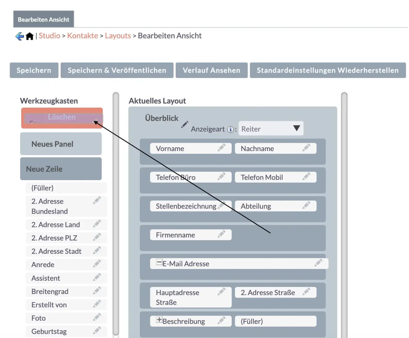 suitecrm faxfeld löschen