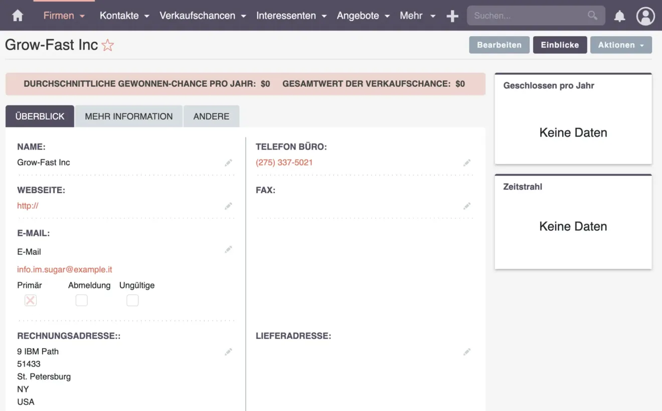 suitecrm firmenuebersicht