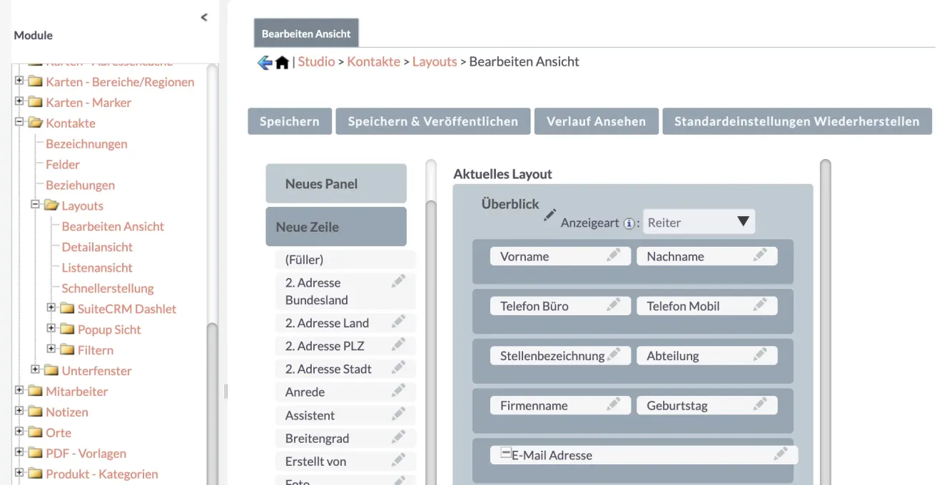 suitecrm hinzufügen geburtstag feld