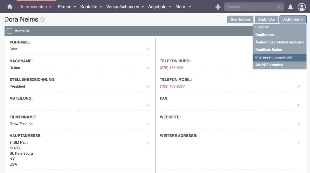 suitecrm interessent umwandeln