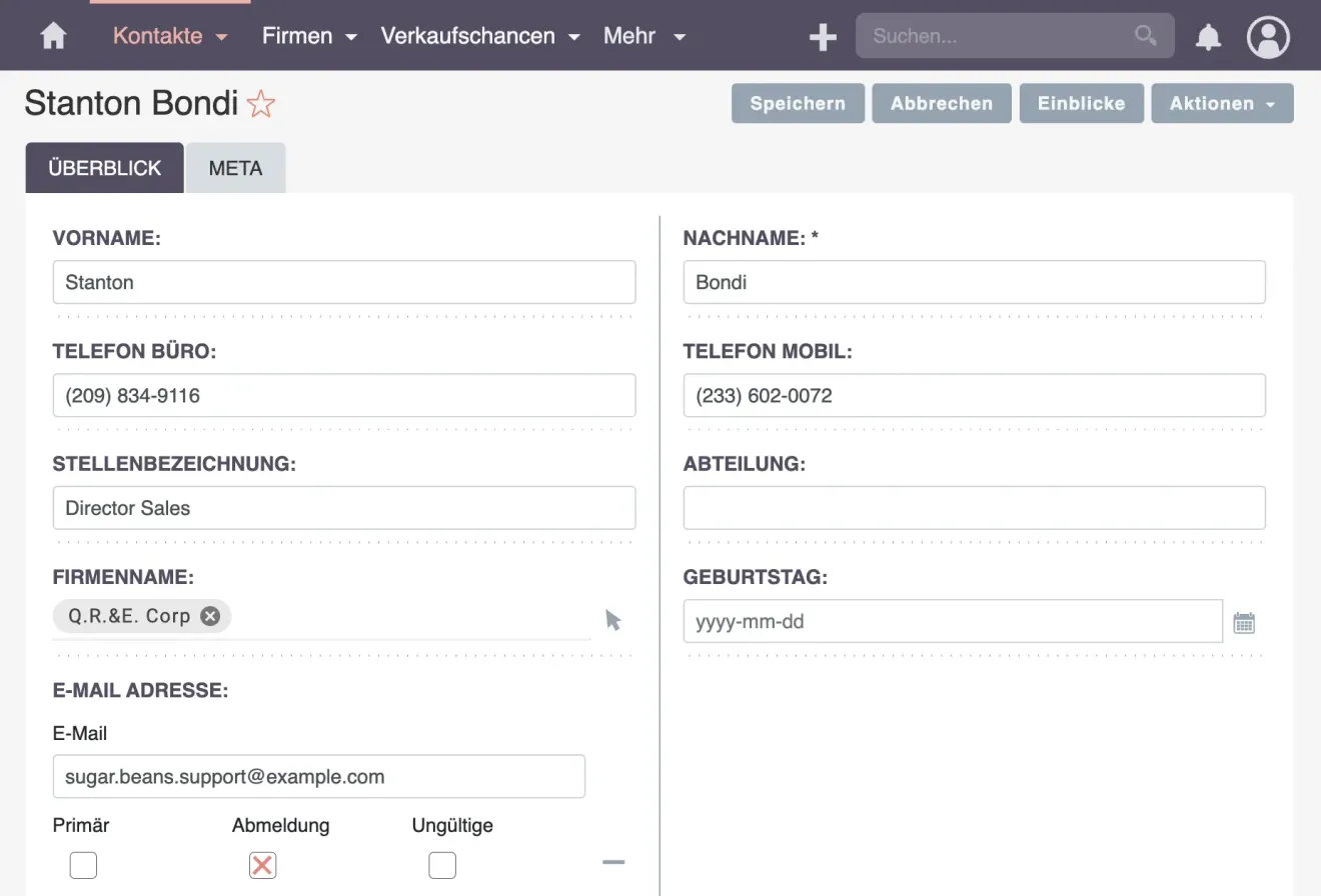 suitecrm kontakt bearbeiten