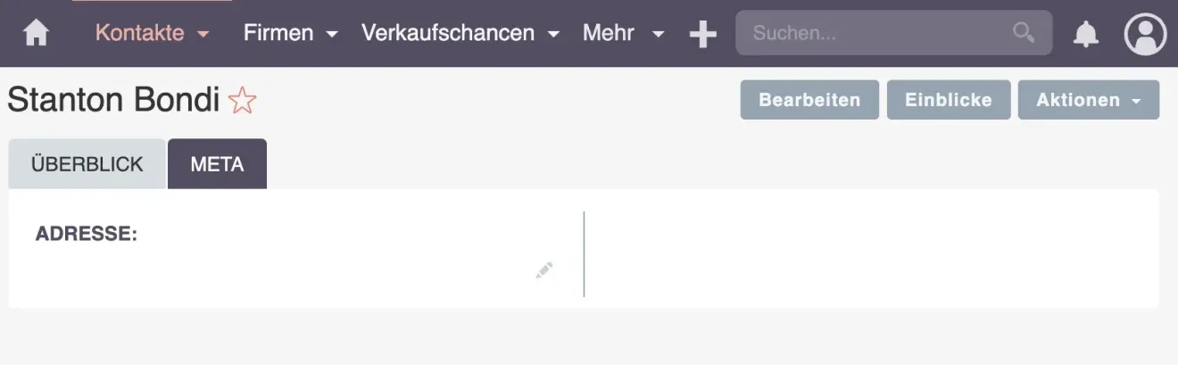 suitecrm kontakt meta tab