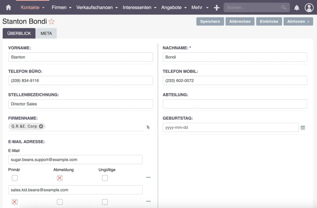 suitecrm kontakte geburtstag feld