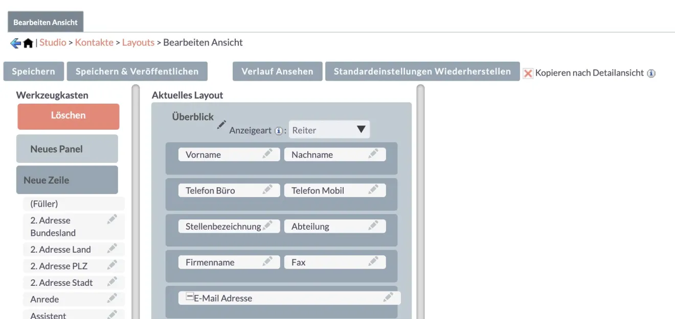suitecrm kopieren nach detailansicht