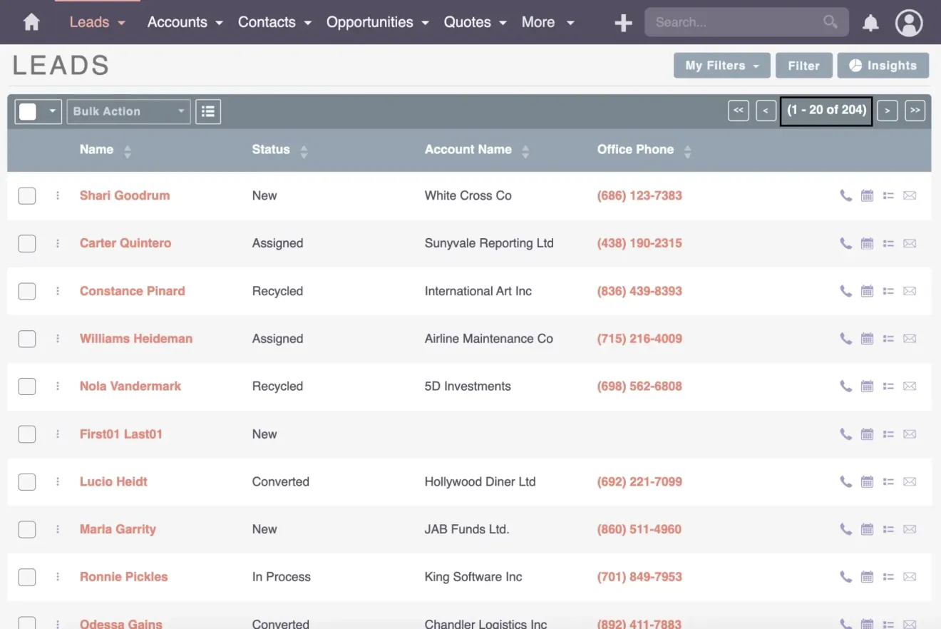 suitecrm leads number of records