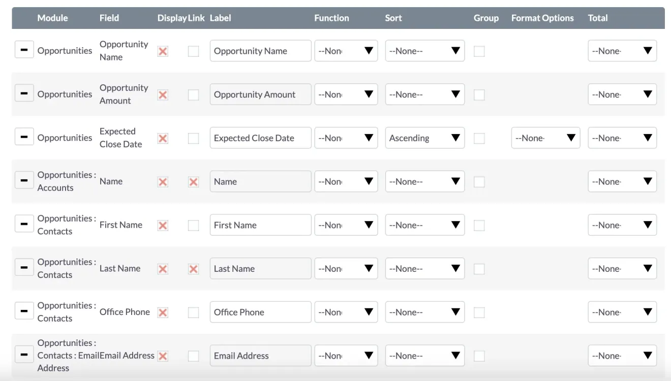 SuiteCRM report link to last name