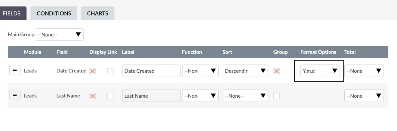suitecrm reports date format options
