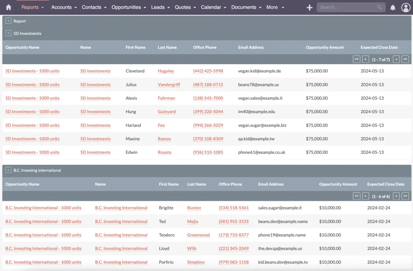 SuiteCRM grouping data