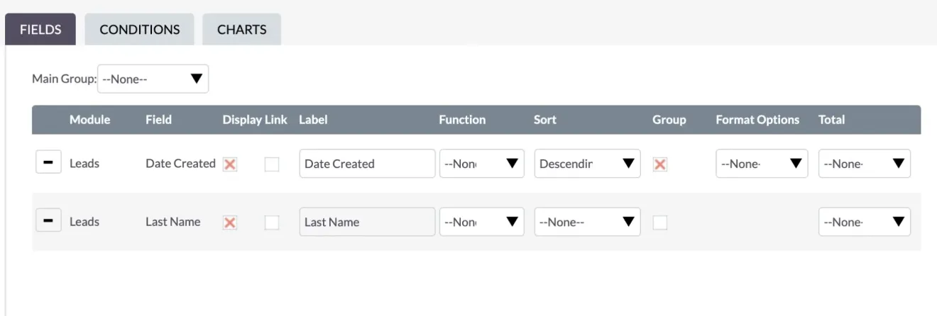 suitecrm reports grouping data