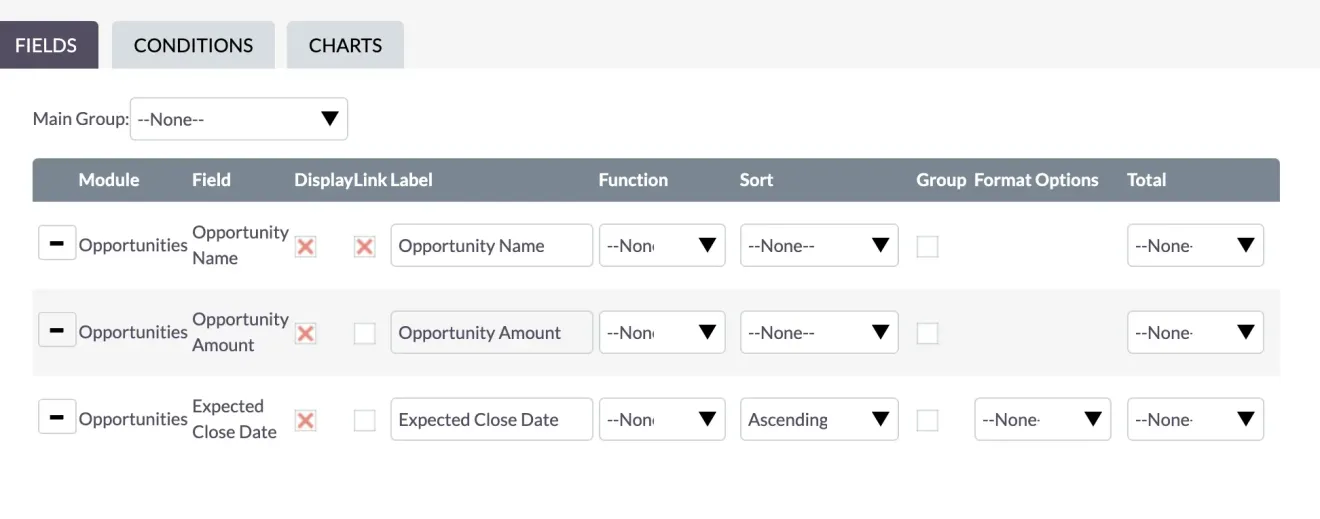 SuiteCRM reports link opportunity name