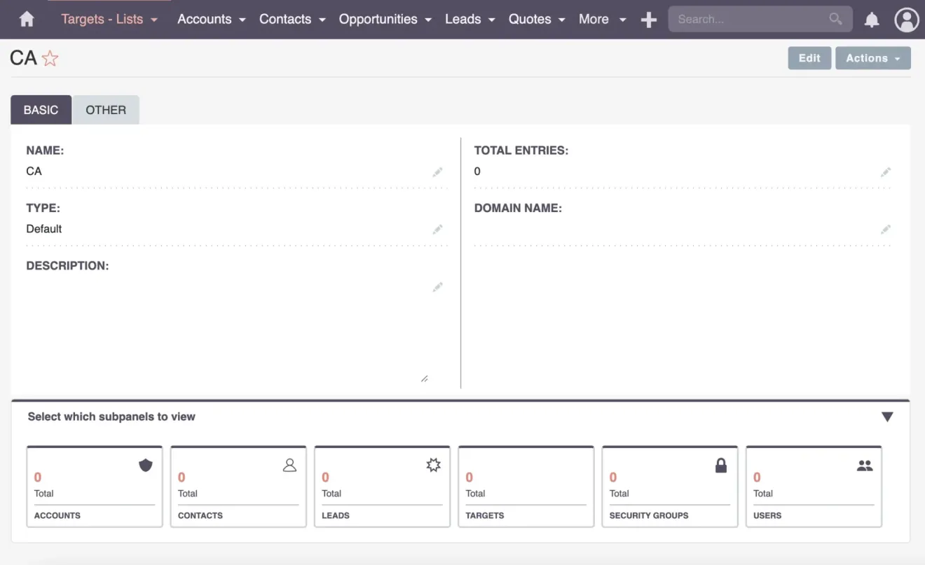 suitecrm target list